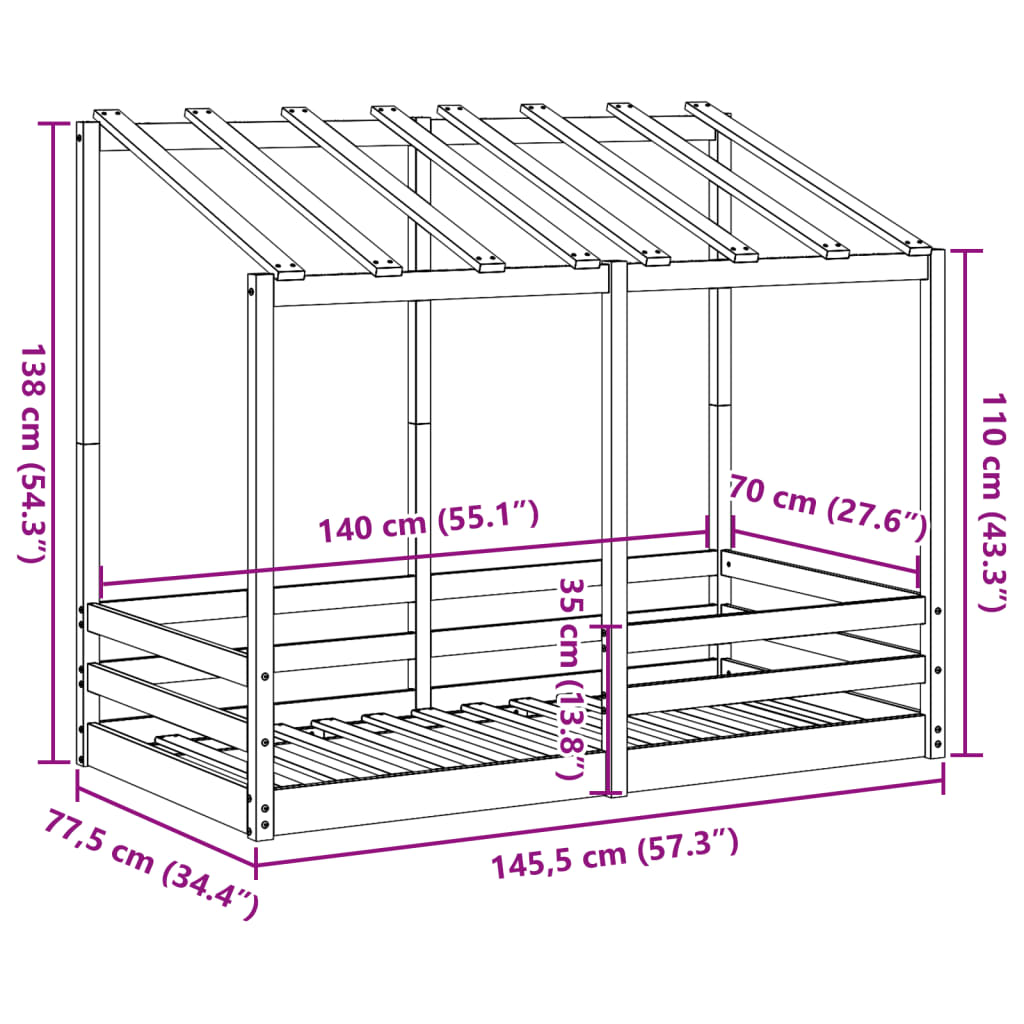Kinderbed met bedhuis 70x140 cm massief grenenhout wasbruin is nu te koop bij PeponiXL, paradijselijk wonen!