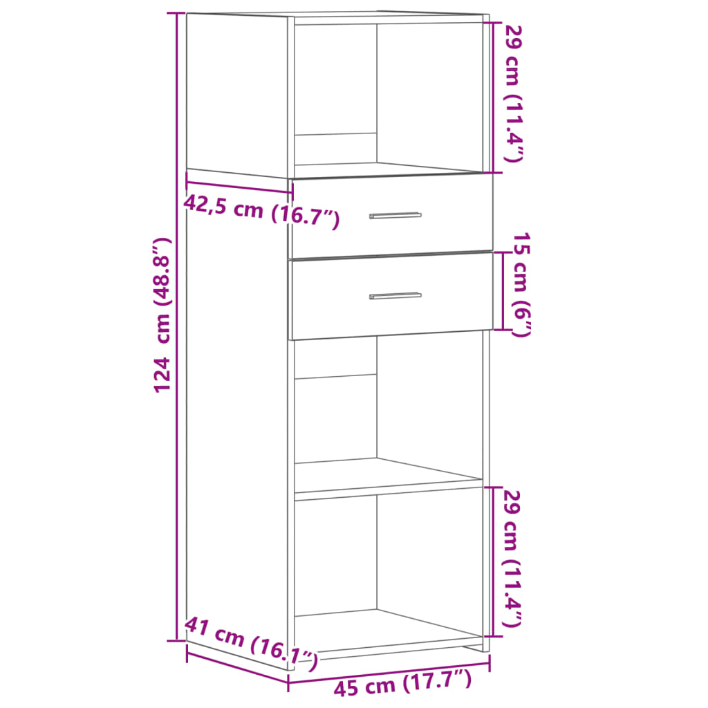 Hoge kast 45x42,5x124 cm bewerkt hout betongrijs is nu te koop bij PeponiXL, paradijselijk wonen!