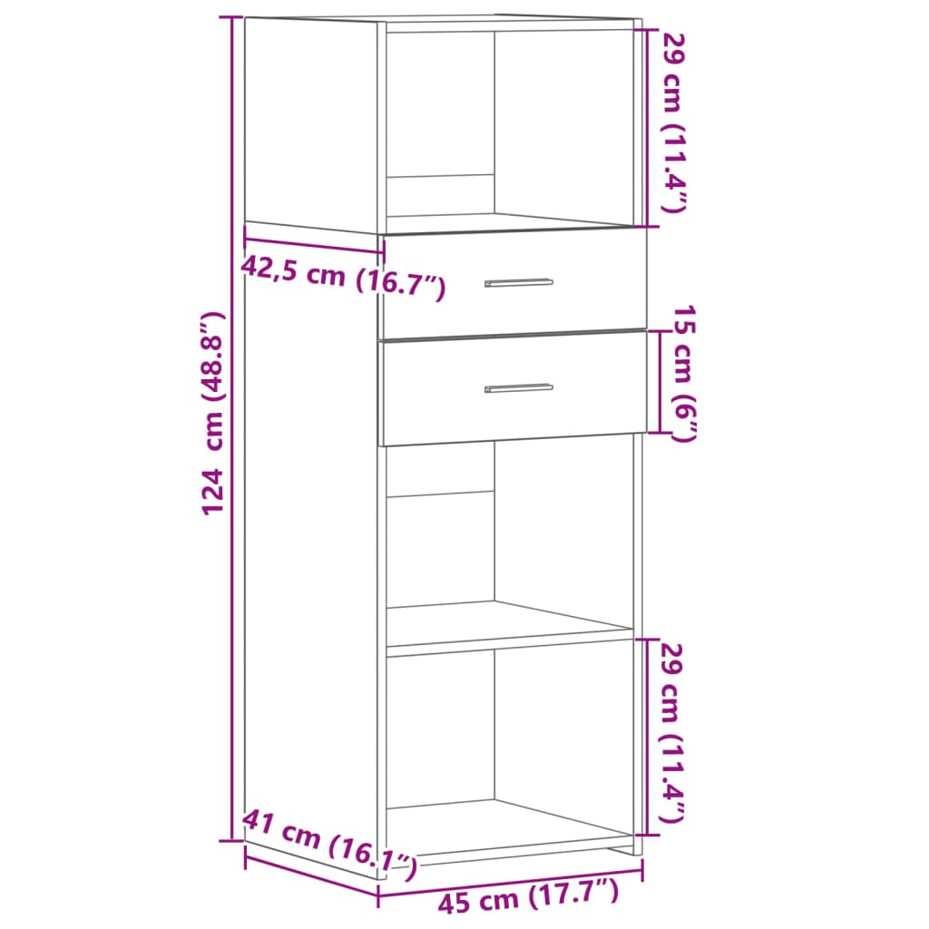 Hoge kast 45x42,5x124 cm bewerkt hout grijs sonoma eikenkleurig is nu te koop bij PeponiXL, paradijselijk wonen!