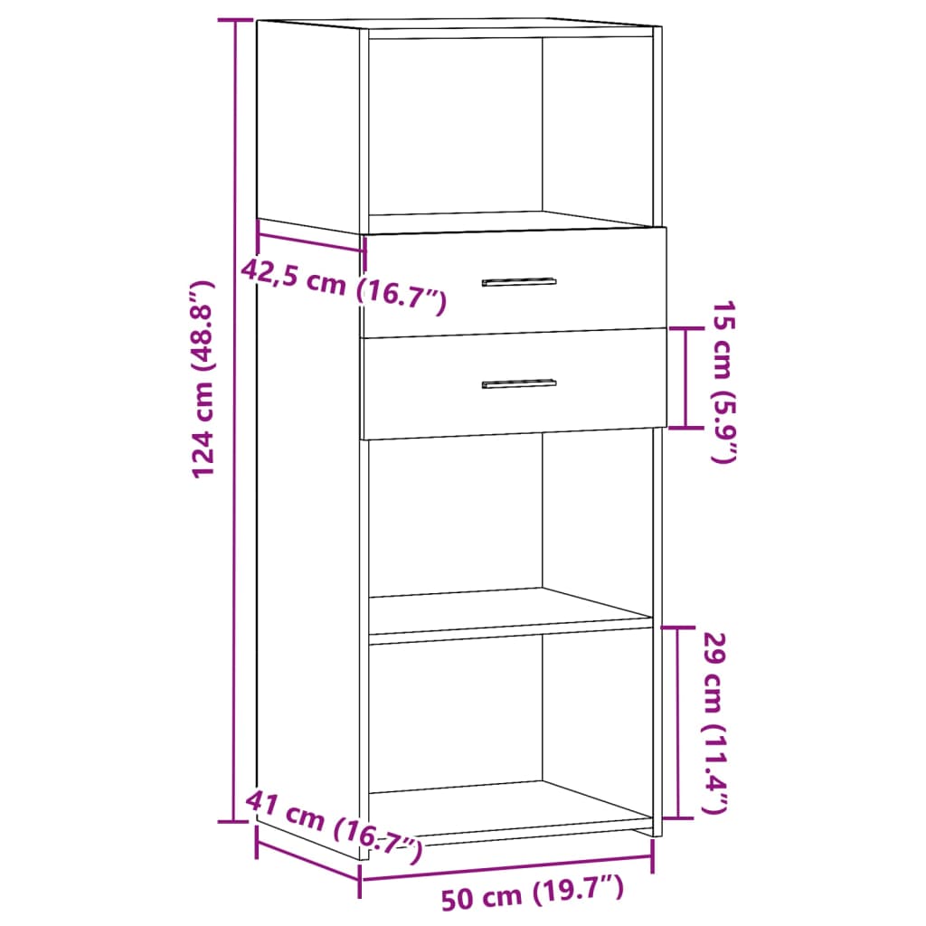 Hoge kast 50x42,5x124 cm bewerkt hout betongrijs is nu te koop bij PeponiXL, paradijselijk wonen!