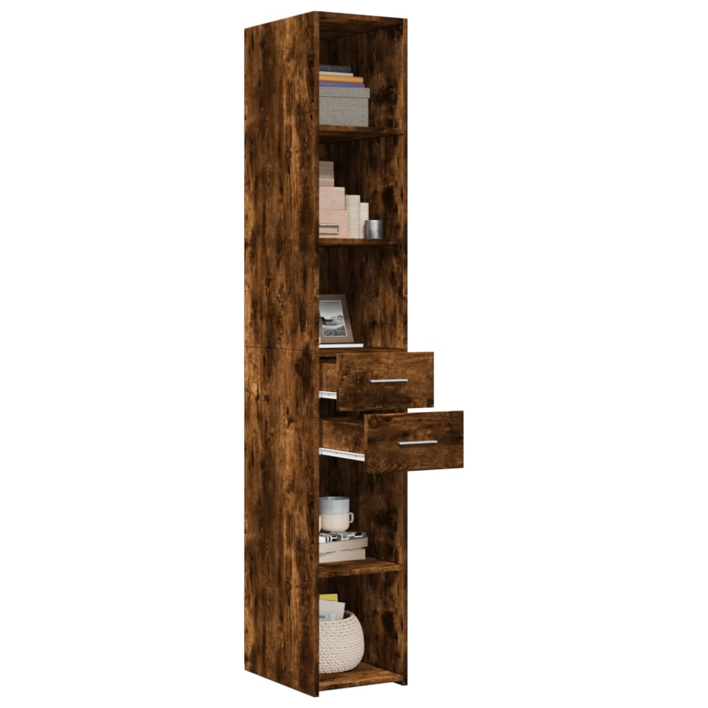 Hoge kast 30x42,5x185 cm bewerkt hout gerookt eikenkleurig is nu te koop bij PeponiXL, paradijselijk wonen!