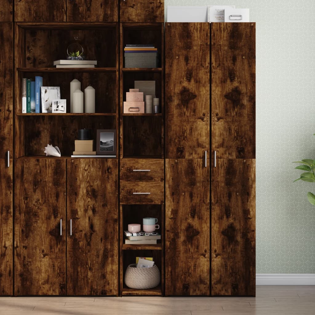 Hoge kast 30x42,5x185 cm bewerkt hout gerookt eikenkleurig is nu te koop bij PeponiXL, paradijselijk wonen!