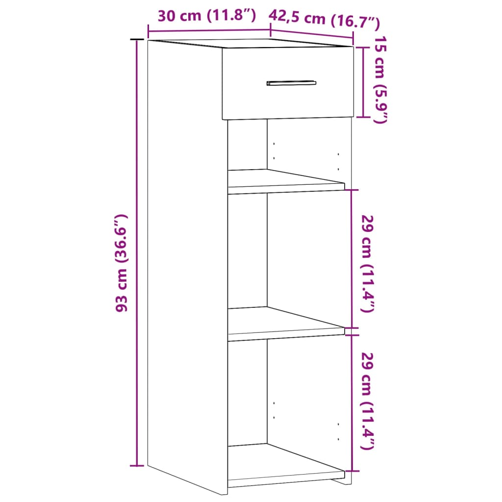Dressoir 30x42,5x93 cm bewerkt hout sonoma eikenkleurig is nu te koop bij PeponiXL, paradijselijk wonen!