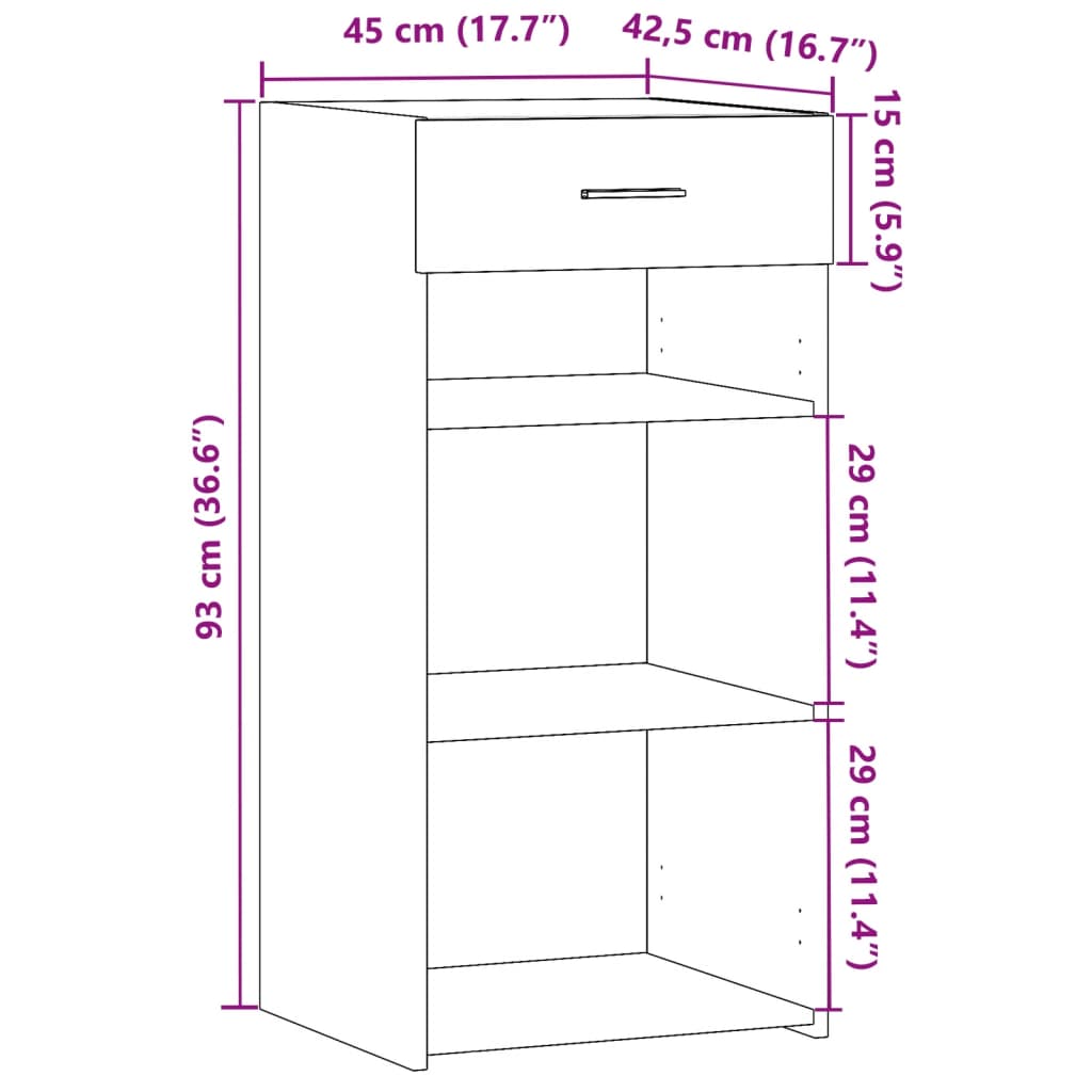 Dressoir 45x42,5x93 cm bewerkt hout sonoma eikenkleurig is nu te koop bij PeponiXL, paradijselijk wonen!