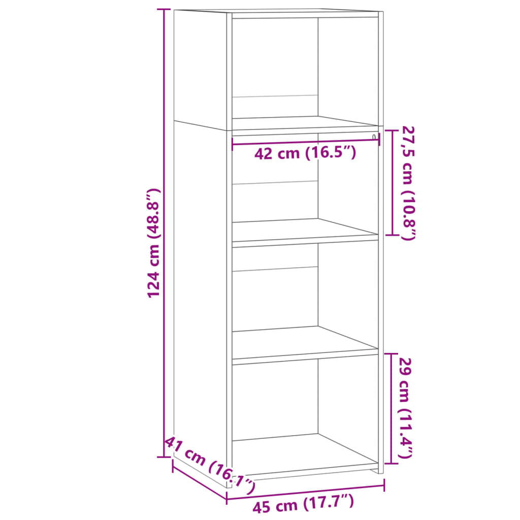 Hoge kast 45x41x124 cm bewerkt hout grijs sonoma eikenkleurig is nu te koop bij PeponiXL, paradijselijk wonen!