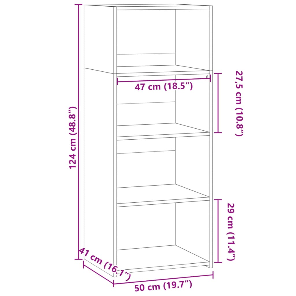 Hoge kast 50x41x124 cm bewerkt hout sonoma eikenkleurig is nu te koop bij PeponiXL, paradijselijk wonen!