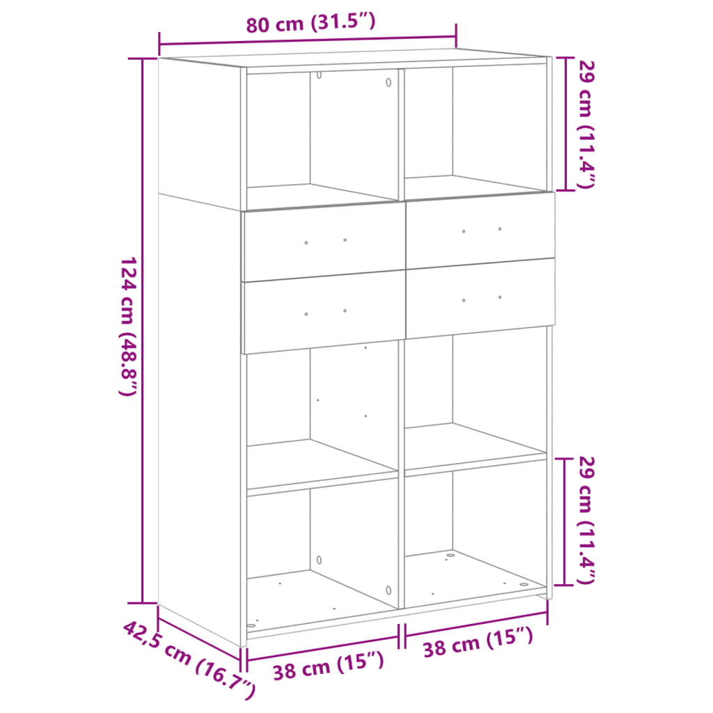 Hoge kast 80x42,5x124 cm bewerkt hout gerookt eikenkleurig is nu te koop bij PeponiXL, paradijselijk wonen!