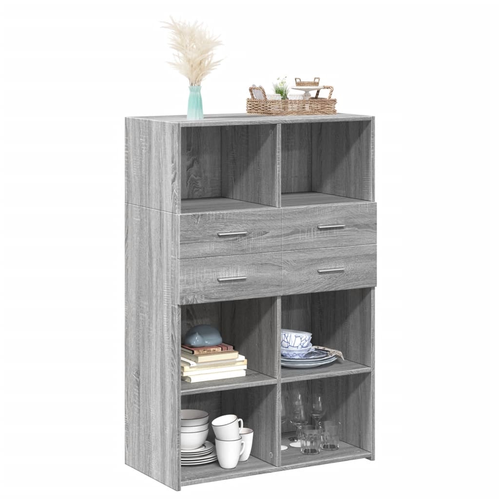 Hoge kast 80x42,5x124 cm bewerkt hout grijs sonoma eikenkleurig is nu te koop bij PeponiXL, paradijselijk wonen!