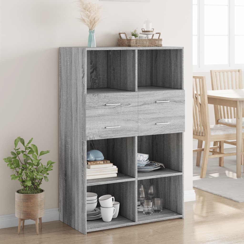 Hoge kast 80x42,5x124 cm bewerkt hout grijs sonoma eikenkleurig is nu te koop bij PeponiXL, paradijselijk wonen!