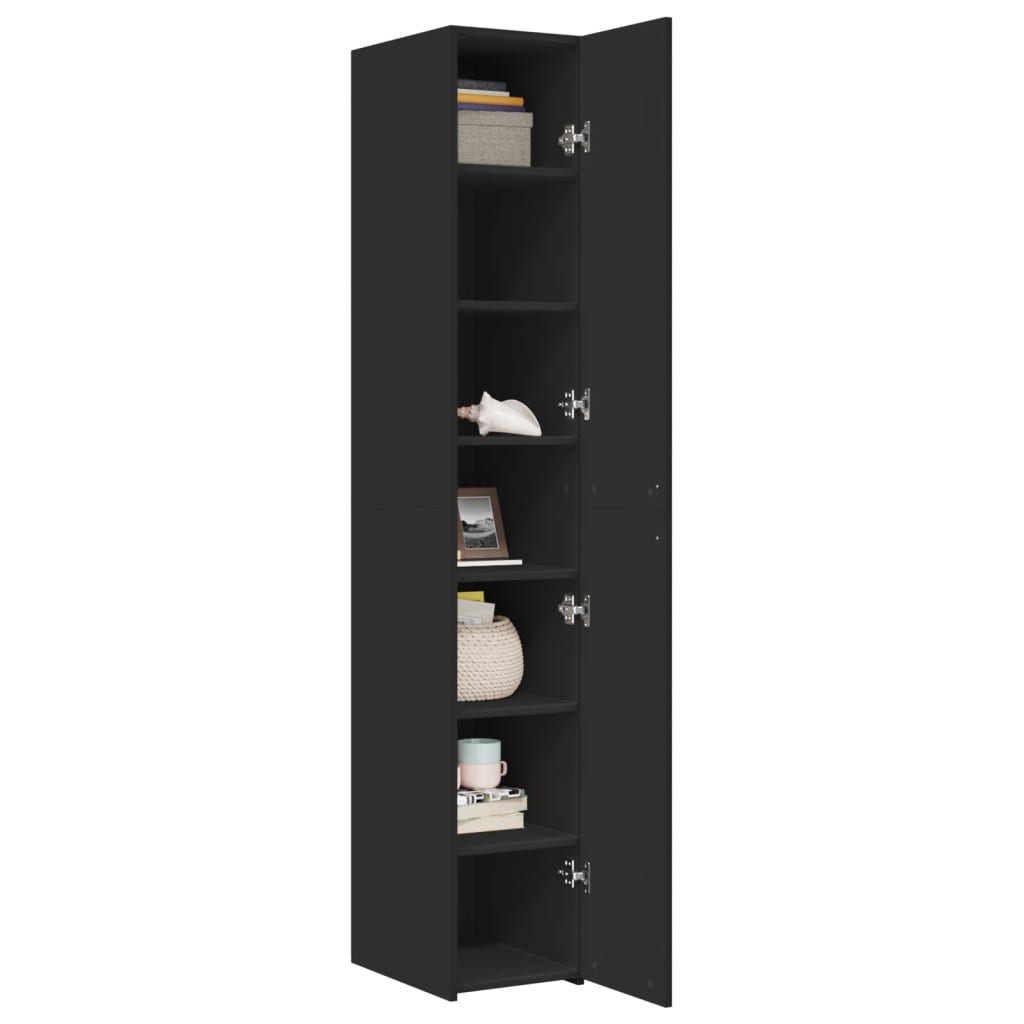 Hoge kast 30x42,5x185 cm bewerkt hout zwart