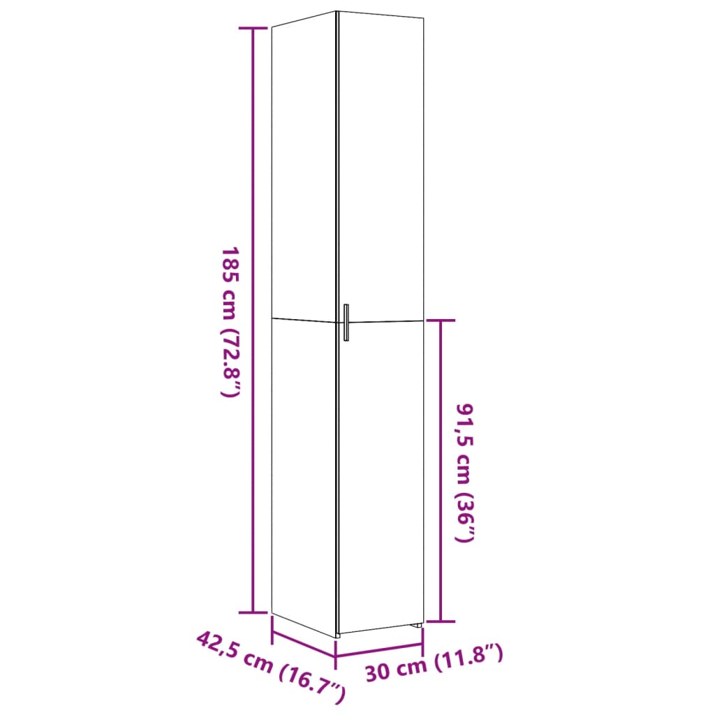 Hoge kast 30x42,5x185 cm bewerkt hout zwart