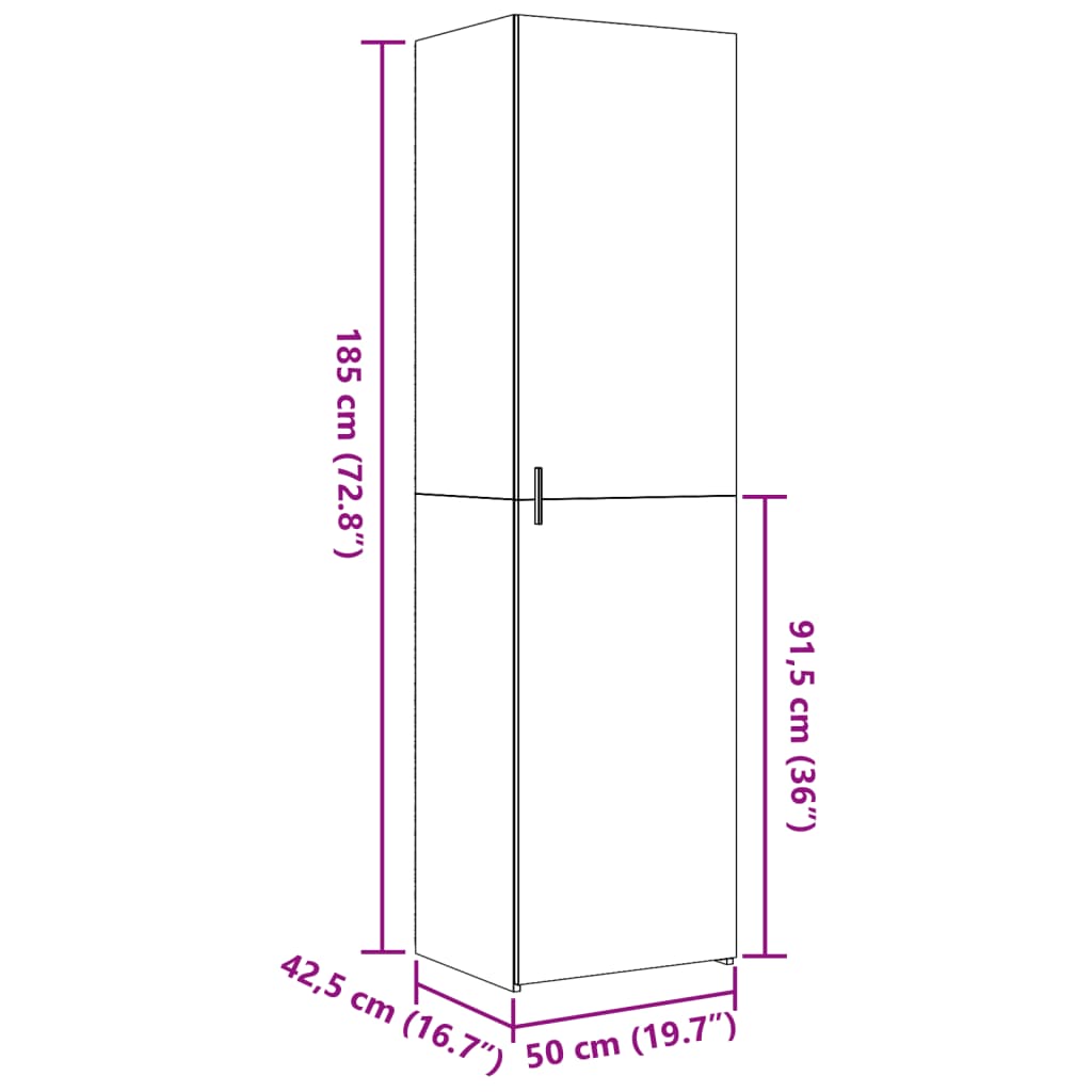 Hoge kast 50x42,5x185 cm bewerkt hout betongrijs is nu te koop bij PeponiXL, paradijselijk wonen!