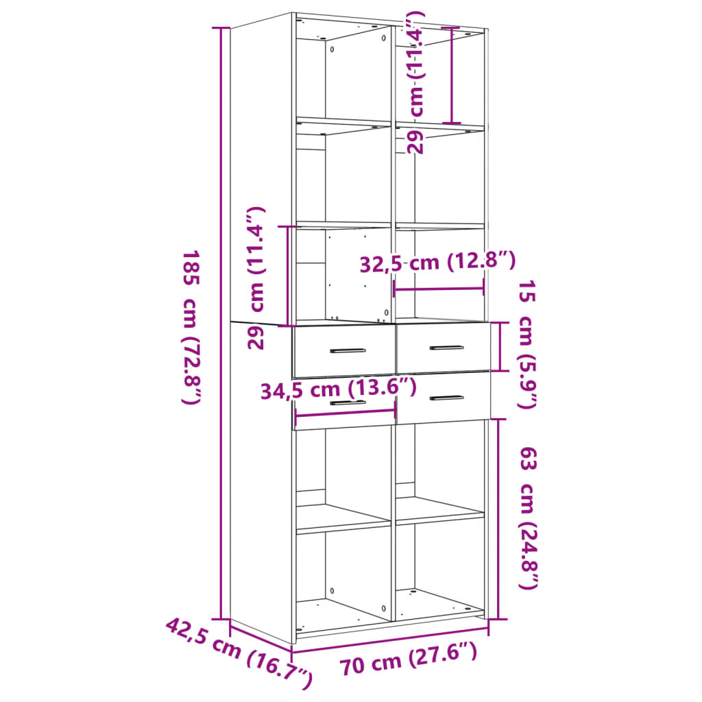 Hoge kast 70x42,5x185 cm bewerkt hout zwart is nu te koop bij PeponiXL, paradijselijk wonen!