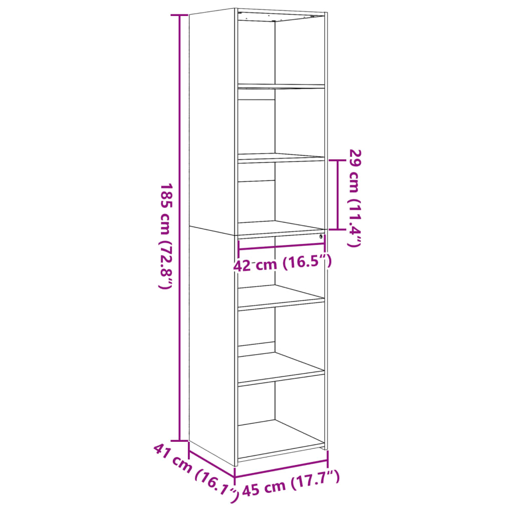 Hoge kast 45x41x185 cm bewerkt hout betongrijs is nu te koop bij PeponiXL, paradijselijk wonen!