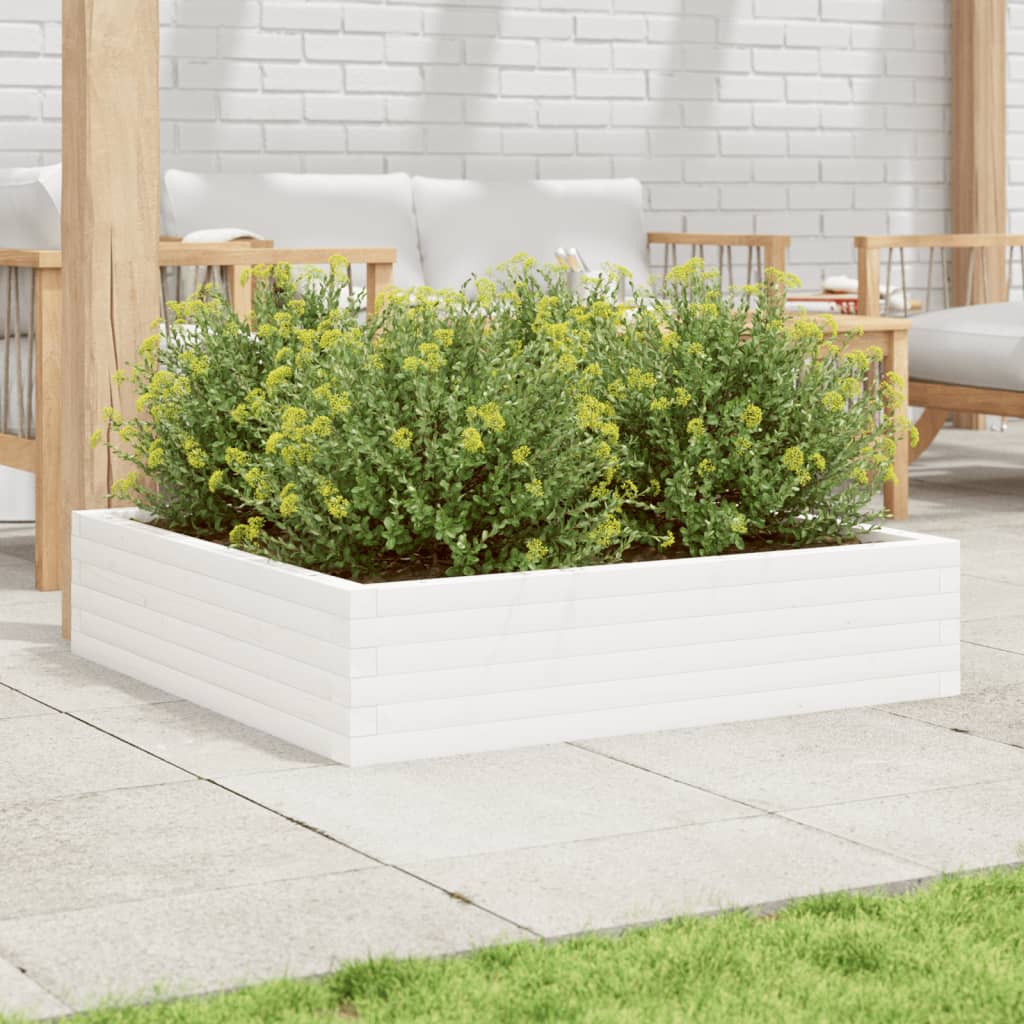 Plantenbak 100x100x23 cm massief grenenhout wit is nu te koop bij PeponiXL, paradijselijk wonen!