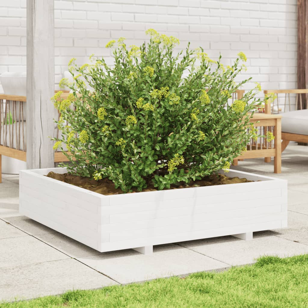 Plantenbak 100x100x26,5 cm massief grenenhout wit is nu te koop bij PeponiXL, paradijselijk wonen!