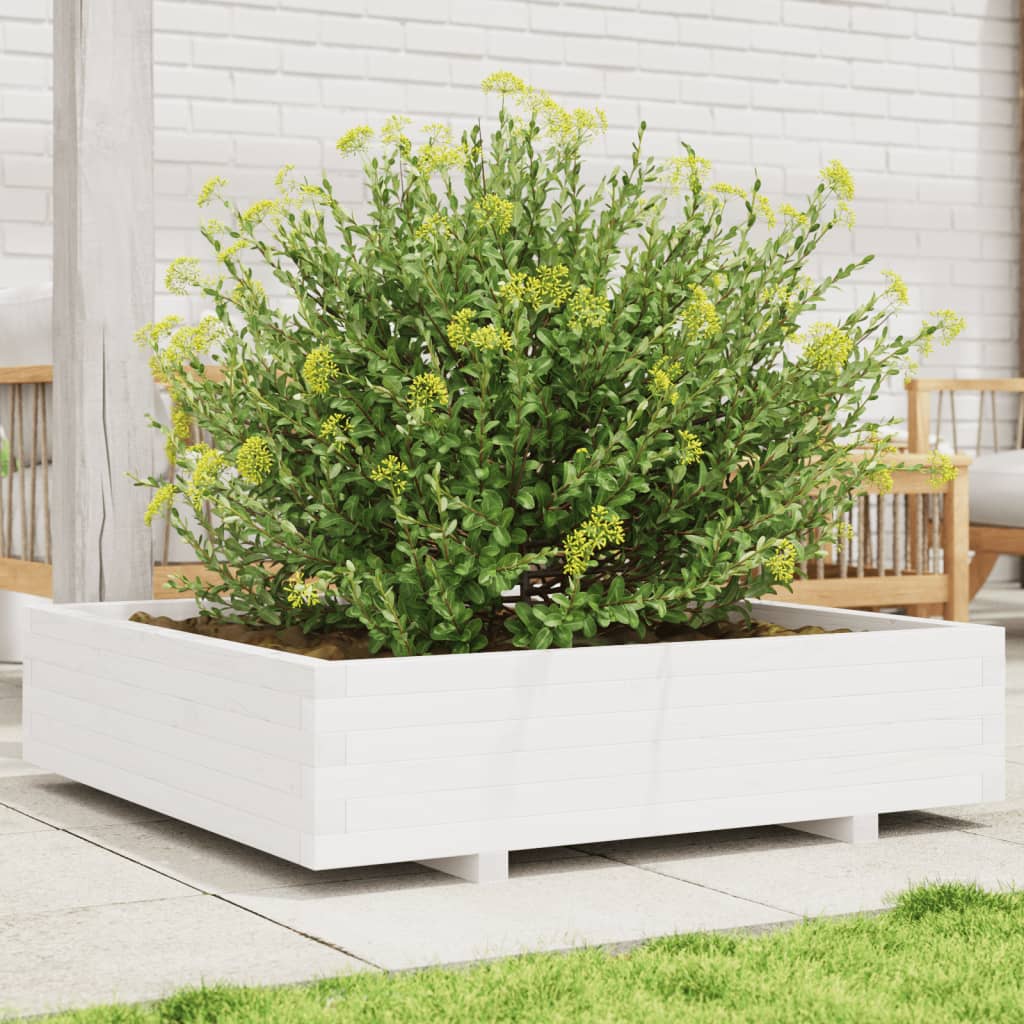 Plantenbak 100x100x26,5 cm massief grenenhout wit is nu te koop bij PeponiXL, paradijselijk wonen!