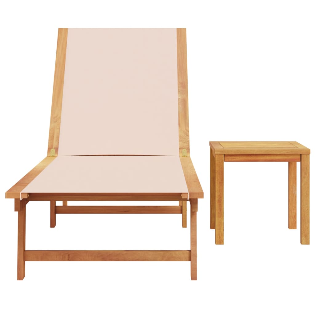 Ligbed met tafel massief acaciahout en textileen crèmekleurig is nu te koop bij PeponiXL, paradijselijk wonen!