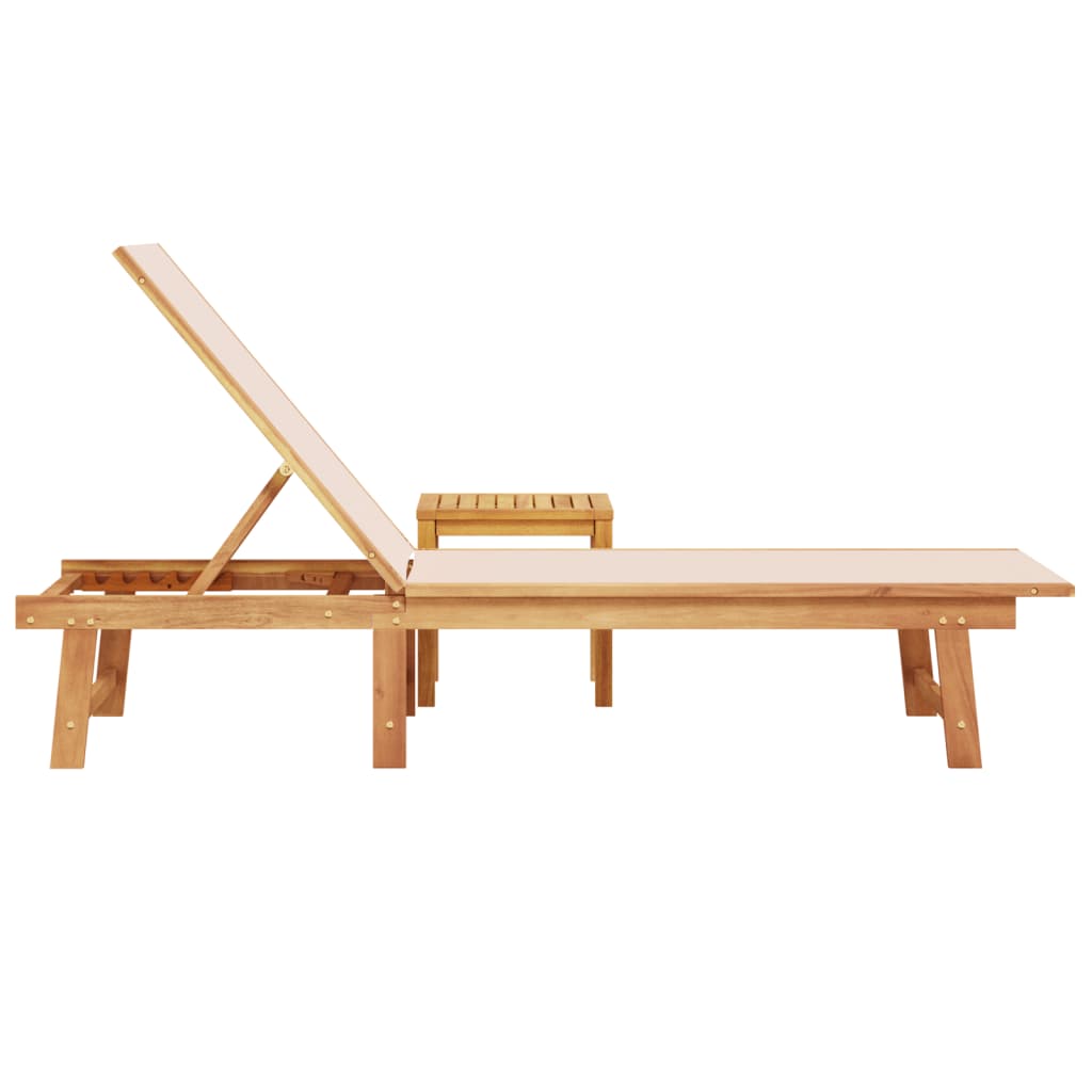Ligbed met tafel massief acaciahout en textileen crèmekleurig is nu te koop bij PeponiXL, paradijselijk wonen!