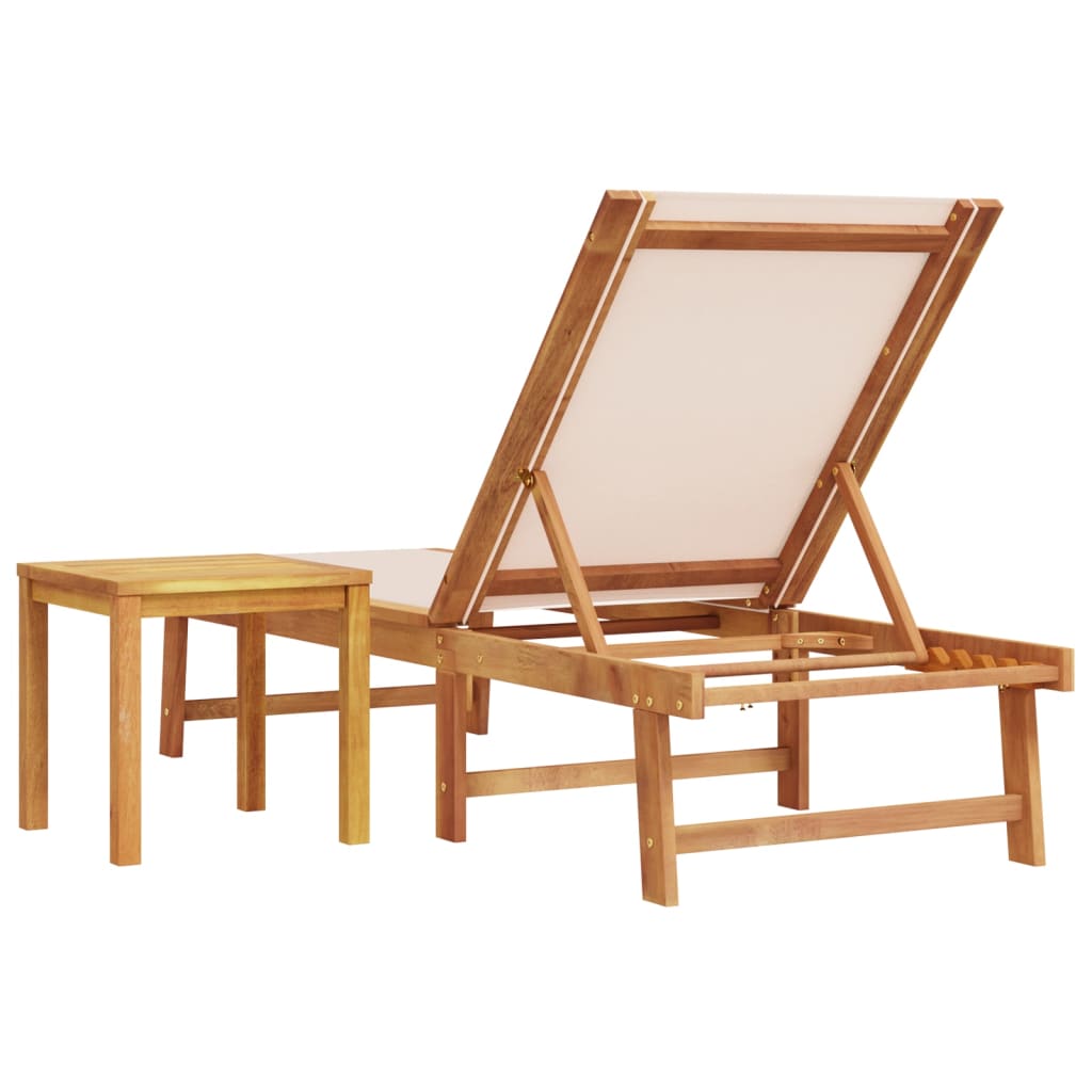 Ligbed met tafel massief acaciahout en textileen crèmekleurig is nu te koop bij PeponiXL, paradijselijk wonen!
