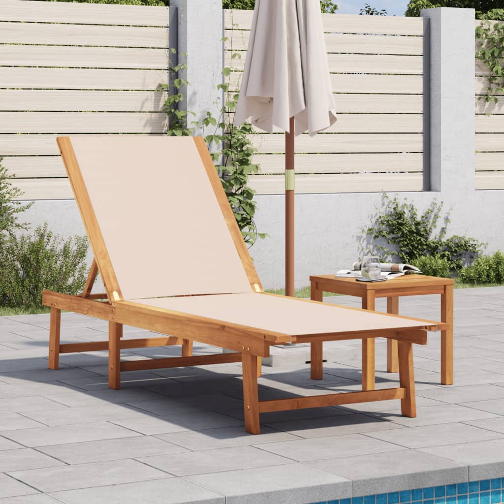Ligbed met tafel massief acaciahout en textileen crèmekleurig is nu te koop bij PeponiXL, paradijselijk wonen!