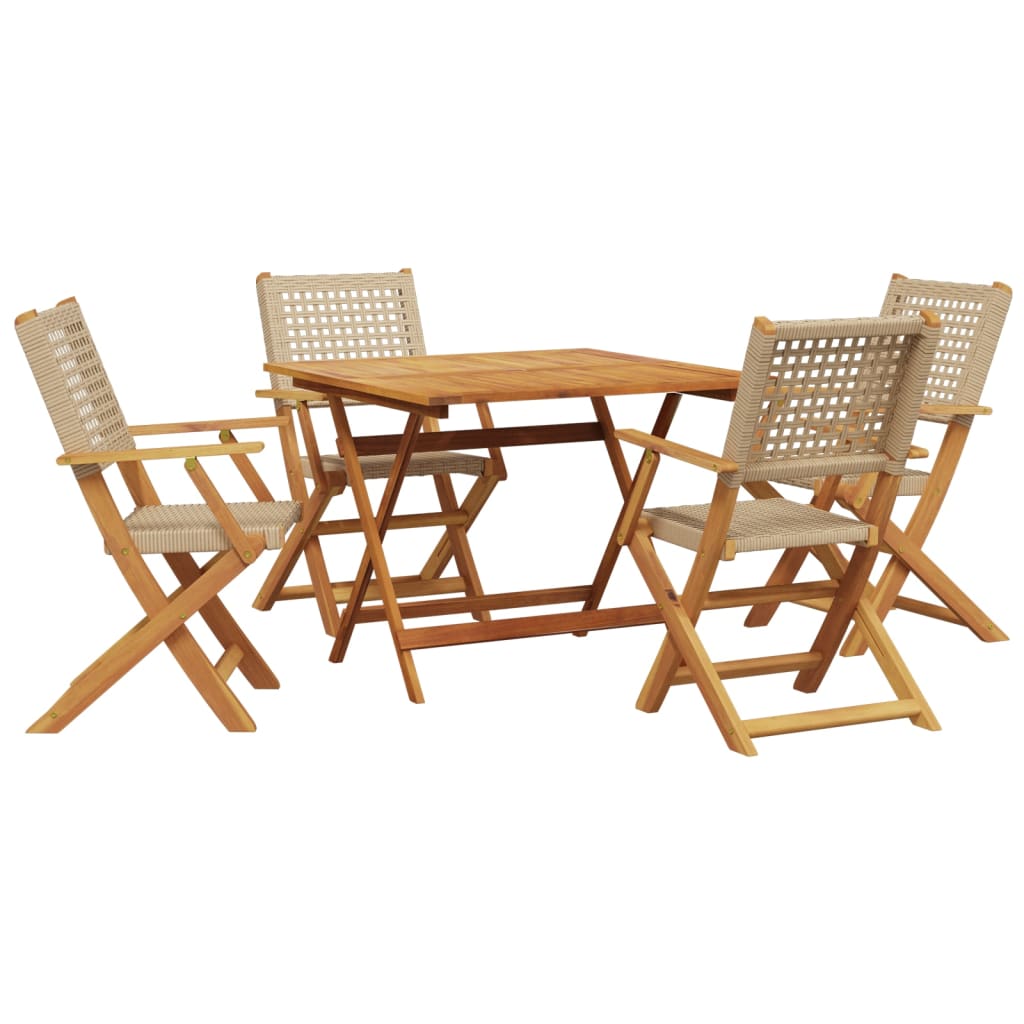 5-delige Tuinset poly rattan en massief hout beige