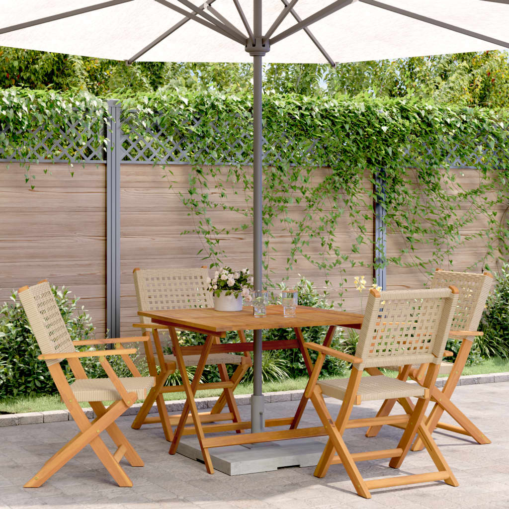 5-delige Tuinset poly rattan en massief hout beige
