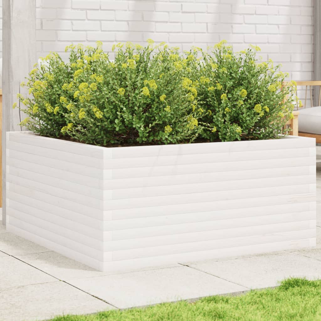 Plantenbak 100x100x46 cm massief grenenhout wit is nu te koop bij PeponiXL, paradijselijk wonen!
