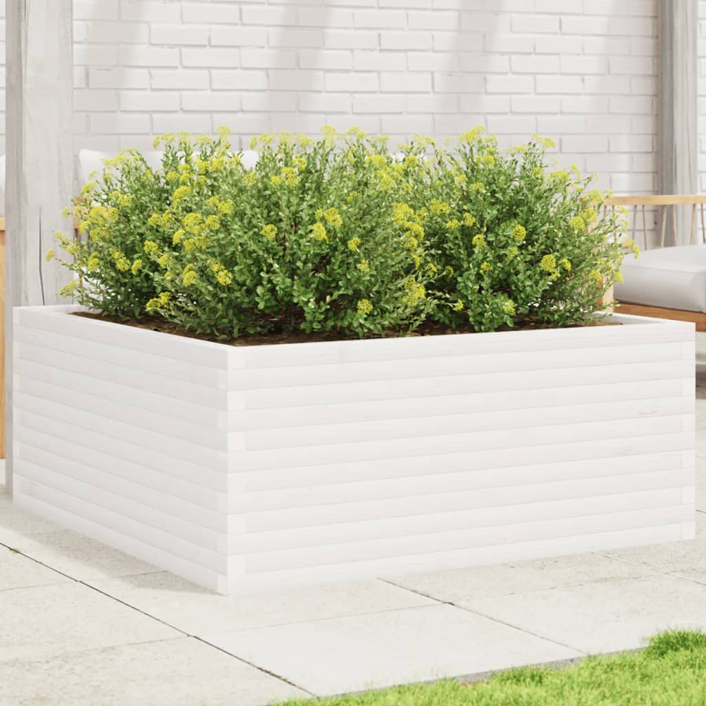 Plantenbak 110x110x46 cm massief grenenhout wit is nu te koop bij PeponiXL, paradijselijk wonen!