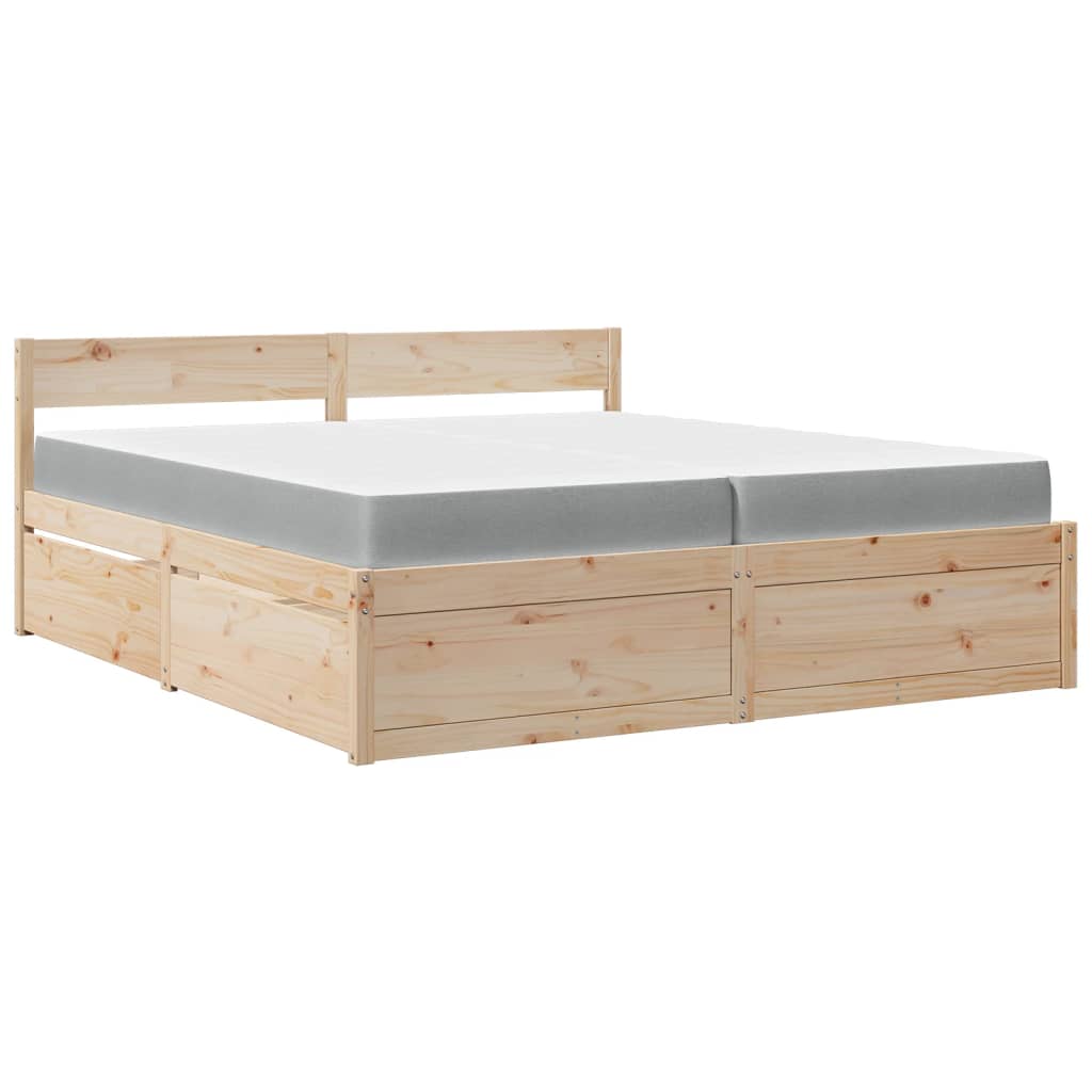 Bed met lades en matras massief grenenhout 200x200 cm is nu te koop bij PeponiXL, paradijselijk wonen!
