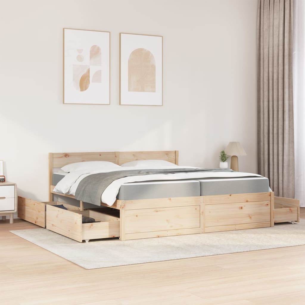 Bed met lades en matras massief grenenhout 200x200 cm is nu te koop bij PeponiXL, paradijselijk wonen!