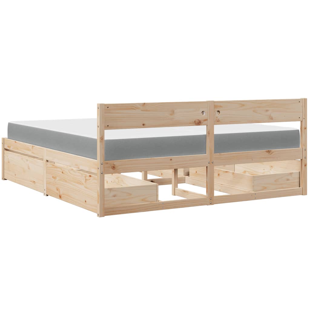 Bed met lades en matras massief grenenhout 200x200 cm is nu te koop bij PeponiXL, paradijselijk wonen!