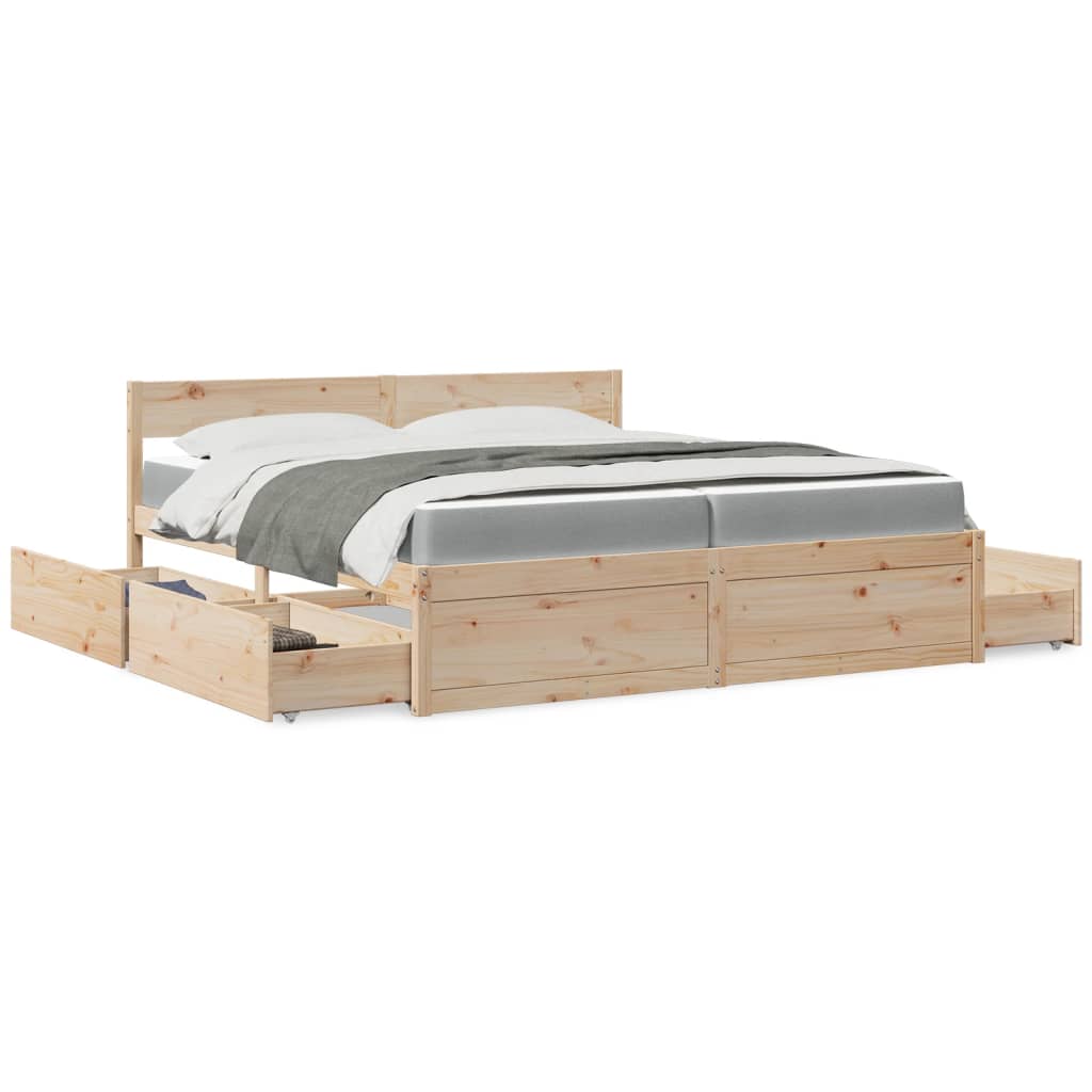 Bed met lades en matras massief grenenhout 200x200 cm is nu te koop bij PeponiXL, paradijselijk wonen!