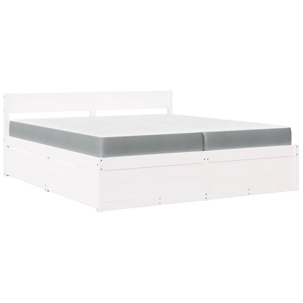 Bed met lades en matras massief grenenhout wit 200x200 cm is nu te koop bij PeponiXL, paradijselijk wonen!