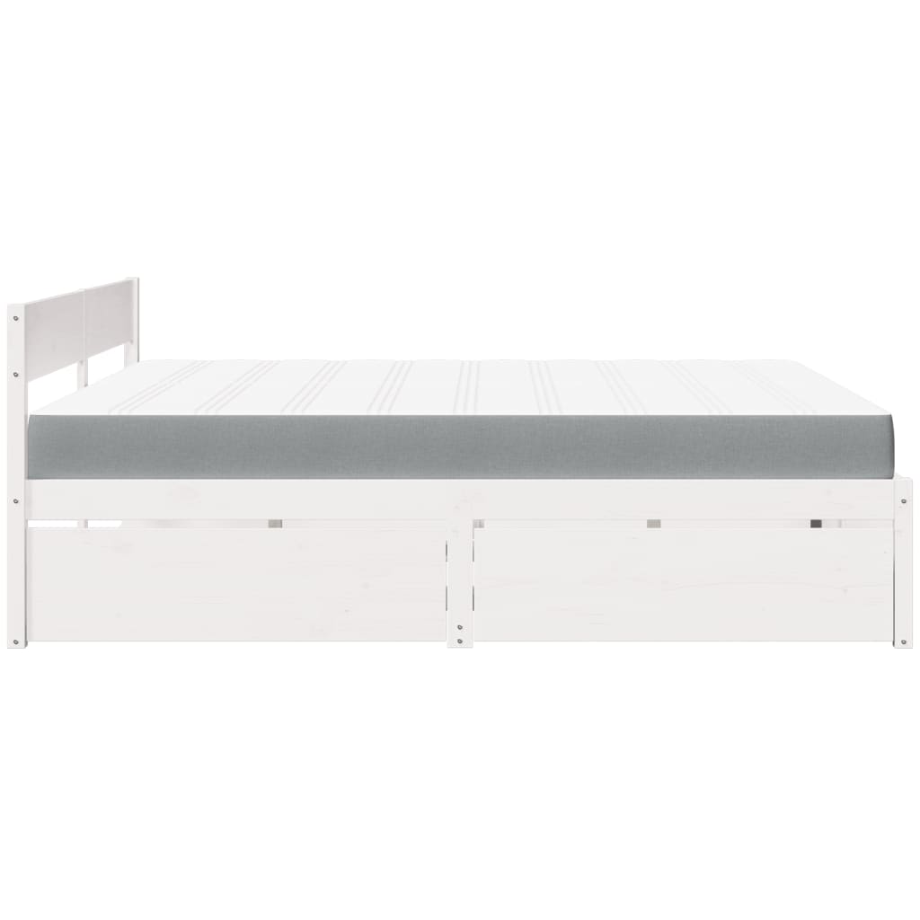 Bed met lades en matras massief grenenhout wit 200x200 cm is nu te koop bij PeponiXL, paradijselijk wonen!