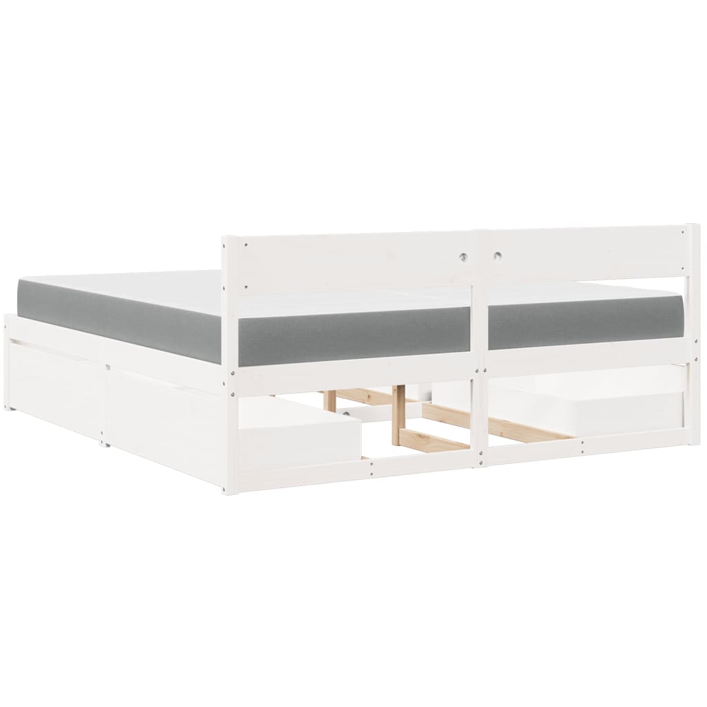 Bed met lades en matras massief grenenhout wit 200x200 cm is nu te koop bij PeponiXL, paradijselijk wonen!