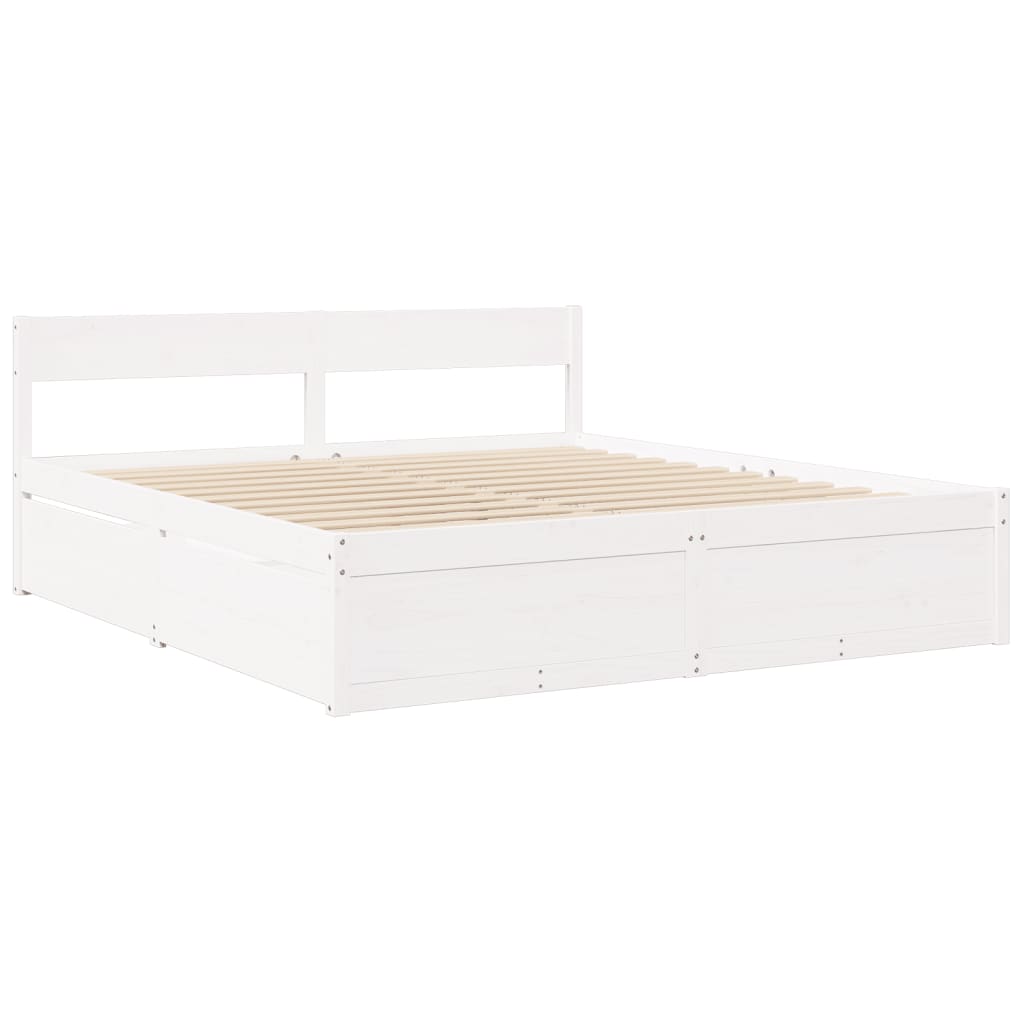 Bed met lades en matras massief grenenhout wit 200x200 cm is nu te koop bij PeponiXL, paradijselijk wonen!