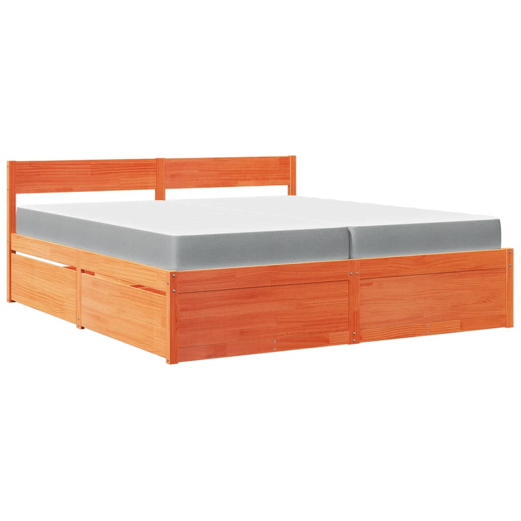 Bed met lades en matras massief grenenhout wasbruin 200x200 cm is nu te koop bij PeponiXL, paradijselijk wonen!