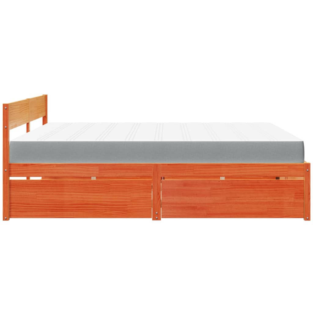 Bed met lades en matras massief grenenhout wasbruin 200x200 cm is nu te koop bij PeponiXL, paradijselijk wonen!