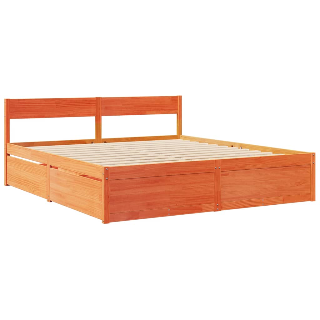 Bed met lades en matras massief grenenhout wasbruin 200x200 cm is nu te koop bij PeponiXL, paradijselijk wonen!