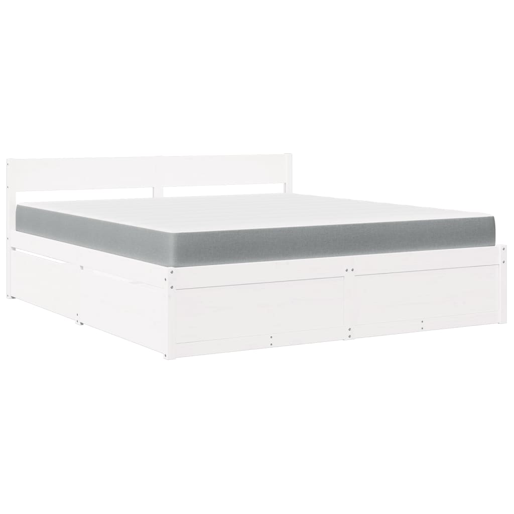 Bed met lades en matras massief grenenhout wit 180x200 cm is nu te koop bij PeponiXL, paradijselijk wonen!