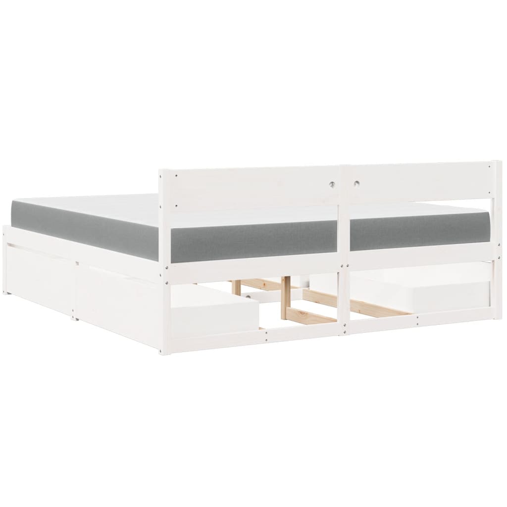 Bed met lades en matras massief grenenhout wit 180x200 cm is nu te koop bij PeponiXL, paradijselijk wonen!