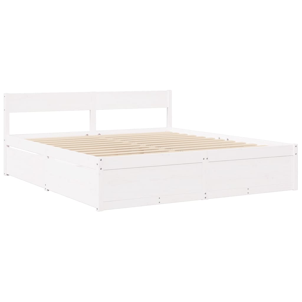 Bed met lades en matras massief grenenhout wit 180x200 cm is nu te koop bij PeponiXL, paradijselijk wonen!