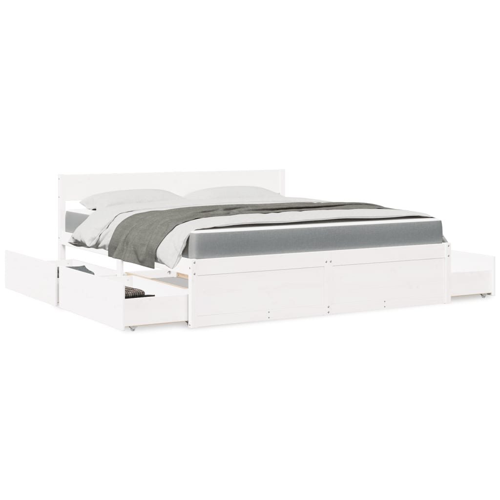 Bed met lades en matras massief grenenhout wit 180x200 cm is nu te koop bij PeponiXL, paradijselijk wonen!