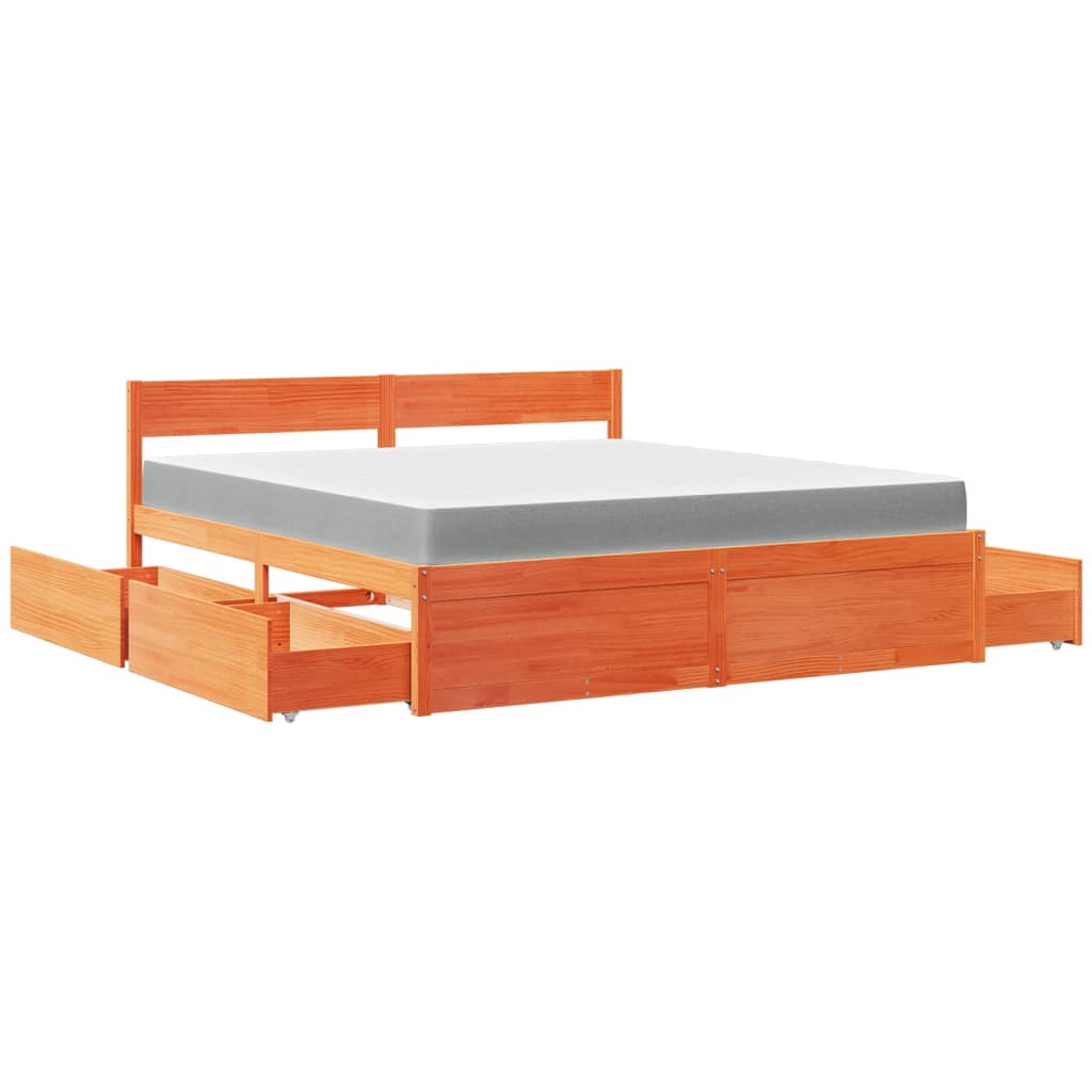 Bed met lades en matras massief grenenhout wasbruin 180x200 cm is nu te koop bij PeponiXL, paradijselijk wonen!