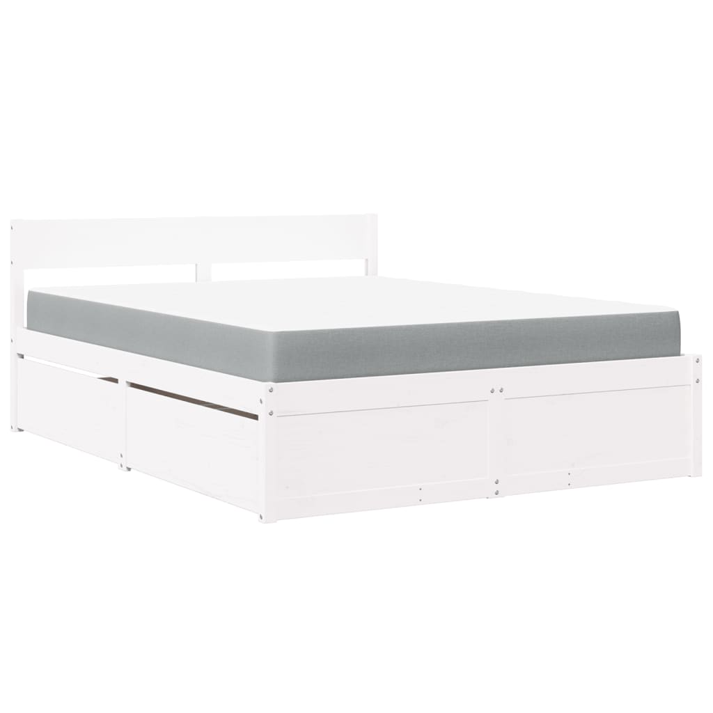 Bed met lades en matras massief grenenhout wit 160x200 cm is nu te koop bij PeponiXL, paradijselijk wonen!