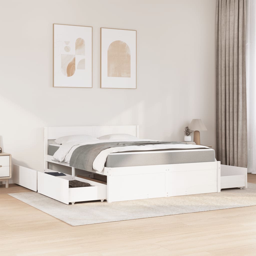 Bed met lades en matras massief grenenhout wit 160x200 cm is nu te koop bij PeponiXL, paradijselijk wonen!