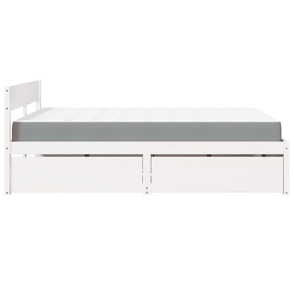 Bed met lades en matras massief grenenhout wit 160x200 cm is nu te koop bij PeponiXL, paradijselijk wonen!