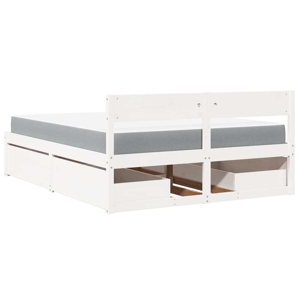 Bed met lades en matras massief grenenhout wit 160x200 cm is nu te koop bij PeponiXL, paradijselijk wonen!