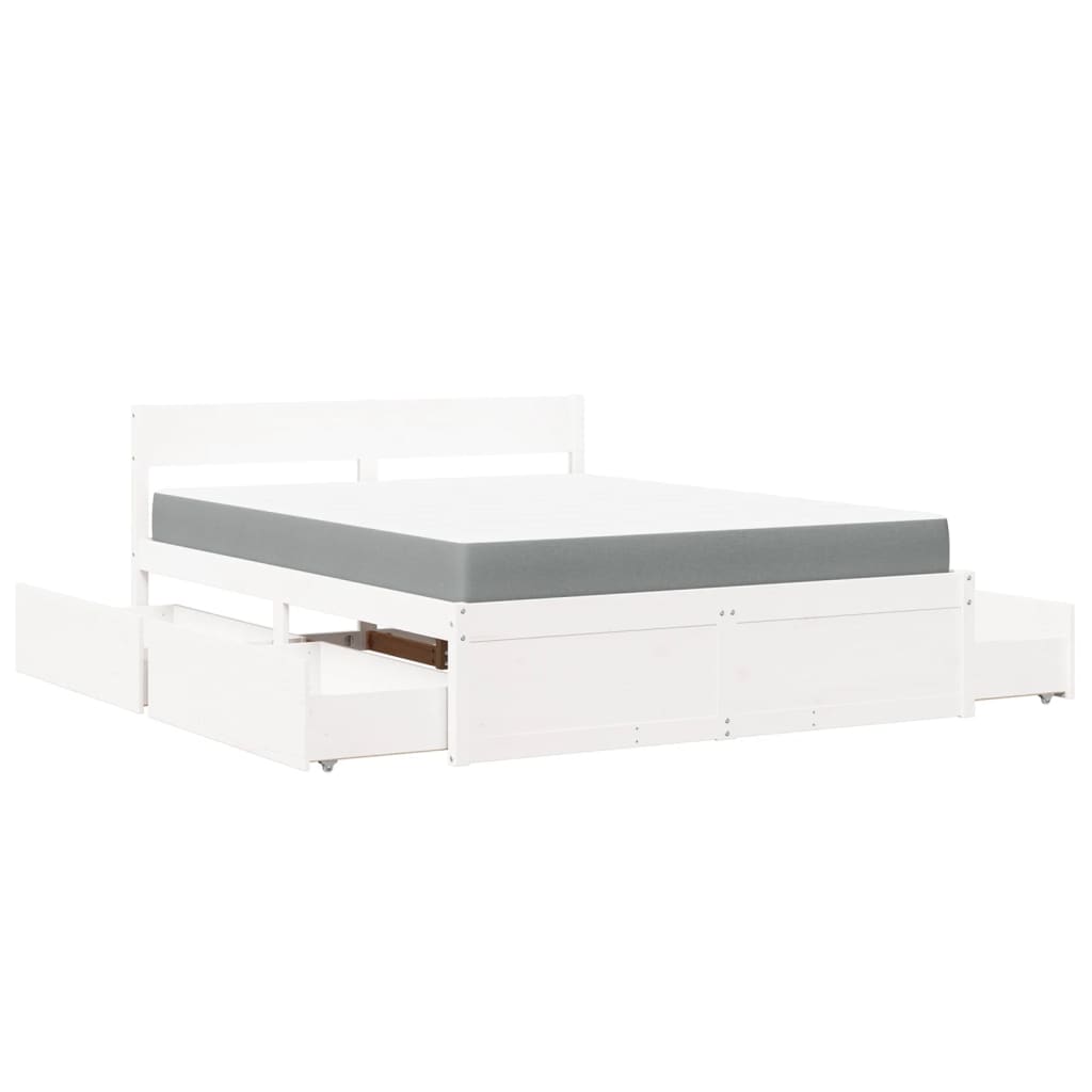 Bed met lades en matras massief grenenhout wit 160x200 cm is nu te koop bij PeponiXL, paradijselijk wonen!